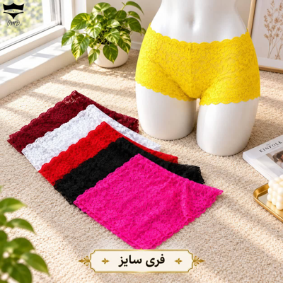 شورت زنانه نیم پا دانتل جنیفری فری سایز کد ۱۰۱۲۸۳🌺 بسته 6 تایی