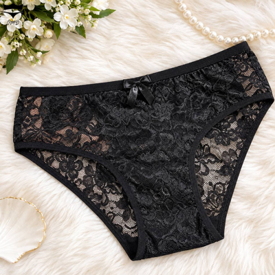 شورت زنانه تمام گیپور تک رنگ مشکی کش باریک کد۱۰۱۲۱۷👙 بسته 12 تایی سایز 3XL