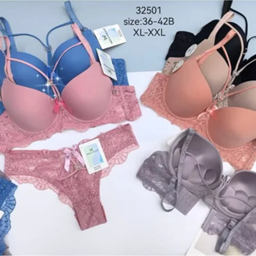 ست شورت سوتین اسفنجی فنردارهارنسی دستک دانتل  وارداتی کاپ B کد32501 کد۲۰۲۲۸۴👙 بسته 12 تایی
