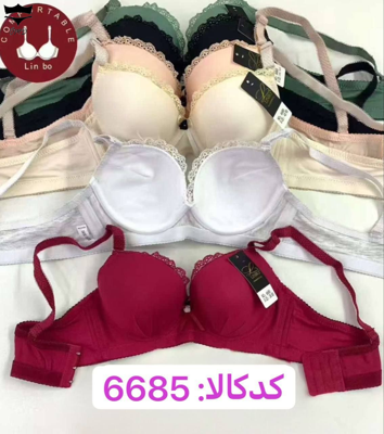 سوتین اسفنجی  نخی فنردار دخترانه رویه ساده لبه تور کاپ A کد6685کد۲۰۲۵۲۸👙 بسته 6 تایی
