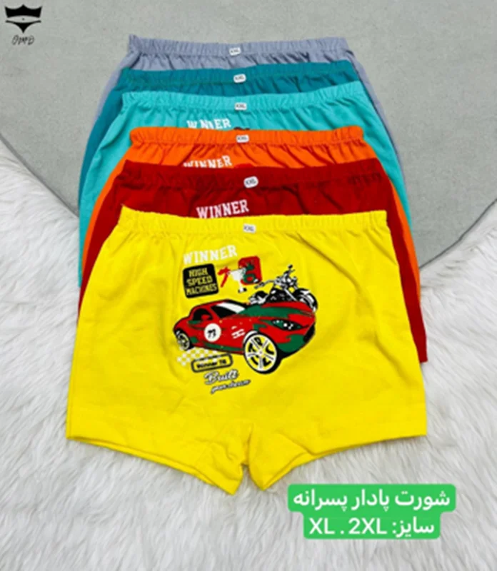 شورت سوپر نخ پادار پسرانه ماشینی کد۱۰۱۴۰۵👙 بسته 12 تایی سایز XL