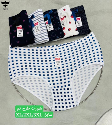 شورت نخی کش پهن طرح تم سفید مشکی غزل کد۱۰۱۲۳۰👙 بسته 12 تایی سایز 3XL