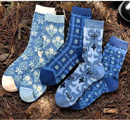 جوراب نخی زنانه ساقدار برجسته  تم سرمه‌ ای کد۱۶۱۶۵۳🌺بسته 10 تایی