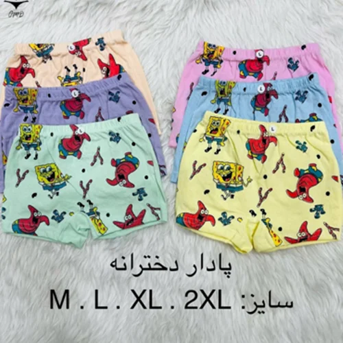 شورت پادار دخترانه باب اسفنجی کد۱۰۱۵۶👙 بسته 12 تایی سایز L