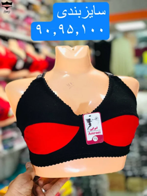 سوتین رستمی لاکرا نخی قرمز مشکی کش باریک ۹۰_۱۰۰کد2371🌺 بسته 12 تایی
