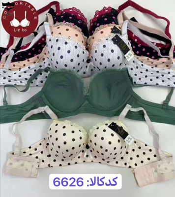 سوتین اسفنجی  نخی فنردار دخترانه خال  درشت لبه تور کاپ A کد6626کد۲۰۲۵۲۷👙 بسته 6 تایی