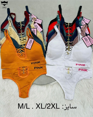 ست شورت نیمتنه اسپرت ۱۲رنگ کبریتی pink کد ۲۰۲۰۶۰👙 بسته 12 تایی سایز XL /2XL