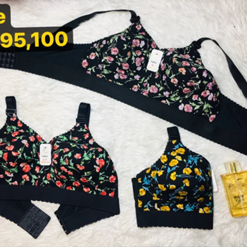 سوتین گلدار زمینه مشکی کش پهن رستمی۹۰تا۱۰۰ کد۲۰۲۴۰۰🌺 بسته 12 تایی