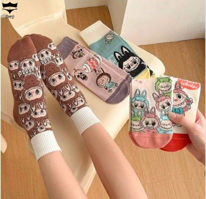 جوراب نخی زنانه نیم ساق طرح لبوبو کد۱۶۱۶۲۹🌺 بسته 10 تایی