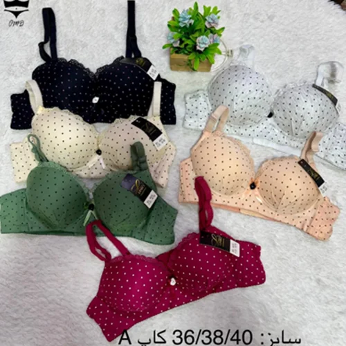 سوتین اسفنجی بدون فنر دخترانه کاپ A خال خال لبه تور کد6625 کد۲۰۲۴۰۵👙 بسته 6 تایی
