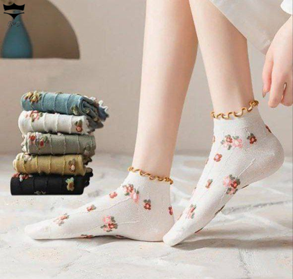 جوراب نخی زنانه مچی لب فر شکوفه کد۱۶۱۶۵۷🌺 بسته 10 تایی