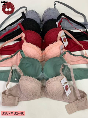 سوتین اسفنجی دخترانه کاپA کد 3387 رویه دانتل لوزی کد۲۰۲۵۰۳👙 بسته 6 تایی