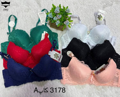 سوتین اسفنجی فنردار دخترانه رویه تمام دانتل کاپ A کد3178کد۲۰۲۳۰۱👙 بسته 6 تایی