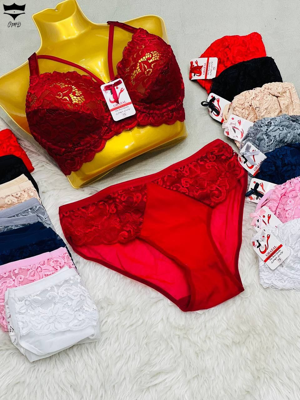 ست دانتل فنردار دار هارنسی زیر نخ  ۷۵_۹۰کد۲۰۲۴۷۳👙 بسته 4 تایی