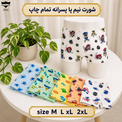 شورت نیم پا پسرانه تمام چاپ شش کارتون کد ۱۰۱۴۰۹🌺 بسته 12 تايي سایز 2XL