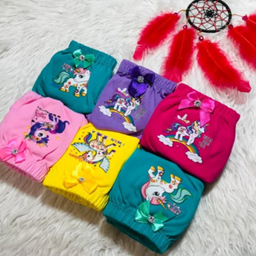 شورت اسلیپ دخترانه رنگی اسب تک شاخ دمپا کش کد۱۰۱۵۰۹🌺 بسته 12 تایی سایز XL