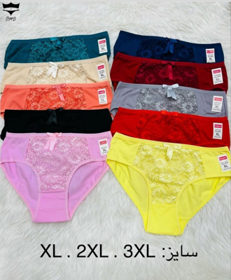 شورت سوپر نخ جلو وسط گیپور بابونه کش باریک کد ۱۰۱۱۲۵👙 بسته 10 تایی سايز 3XL