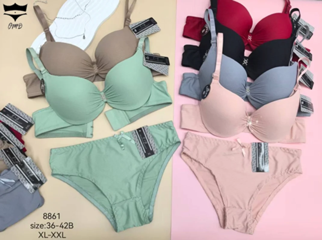 ست شورت سوتین اسفنجی فنردار وسطجمع  وارداتی کاپ B کد8861 کد۲۰۲۲۳۳👙 بسته 6 تایی