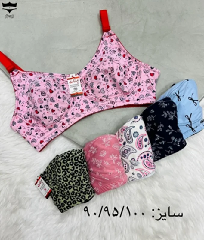 سوتین نخی طرح دار ترمه دولایه کش باریک سایز ۹۰_۱۰۰کد۲۰۲۳۰۱👙 بسته 12 تایی
