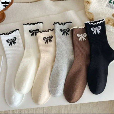 جوراب نخی ساقدار لب فر پاپیونی کد۱۶۱۶۴۳🌺 بسته 10 تایی