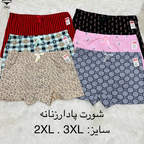 شورت تمام  نخی پادار زنانه  کش پهن گوچی ۱۰۱۱۳۷👙 بسته 12 تایی سایز 3XL