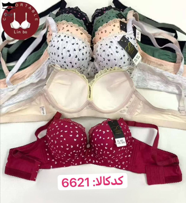 سوتین اسفنجی  نخی فنردار دخترانه رویه قلبی لبه تور کاپ A کد6621کد۲۰۲۵۲۹👙 بسته 6 تایی