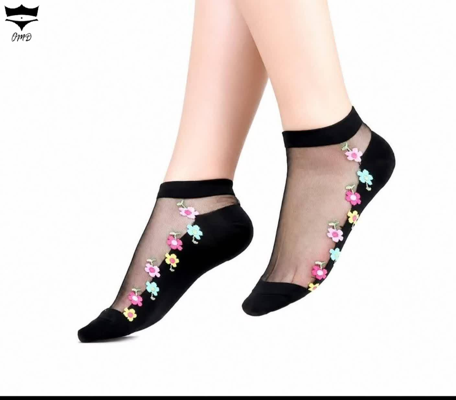 جوراب مچی شیشه‌ی طرح‌بغل  گل کف دار کد۱۶۱۶۷۶🌺 بسته 10 تایی