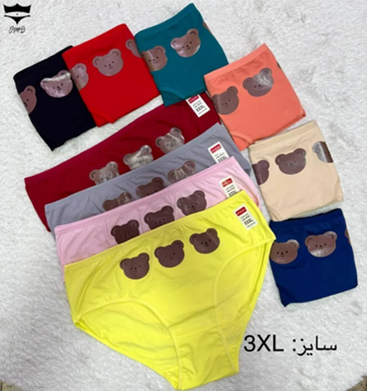 شورت نخی پیش چاپ خرسی کش باریک 3XLکد 101164👙 بسته 10 تایی