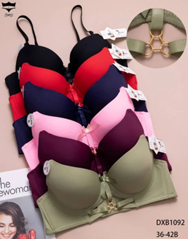 سوتین اسفنجی فنردار نیم جک جلو سه بندی سگکدار دستک گنی DXB1092کاپ B کد۲۰۲۲۱۸👙 بسته 12 تایی
