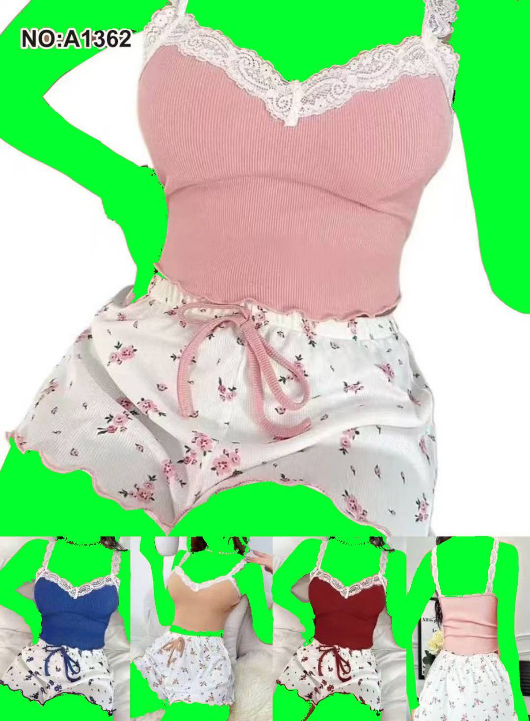 تاپ شورتک ویسکوز وارداتی تاپ ساده شورتک گلدار سه سایز کد1362Aکد۵۰۵۰۱۹👙 بسته 6 تایی